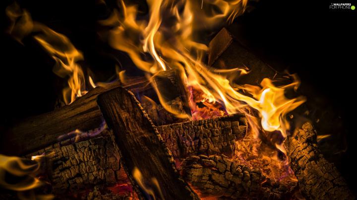 Big Fire, embers, Wood, Flames - For phone wallpapers: 1920x1080