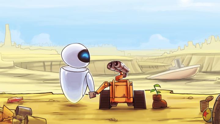 Download Wallpaper 1920x1080 wall-e, eva, love, friendship, plant, life 