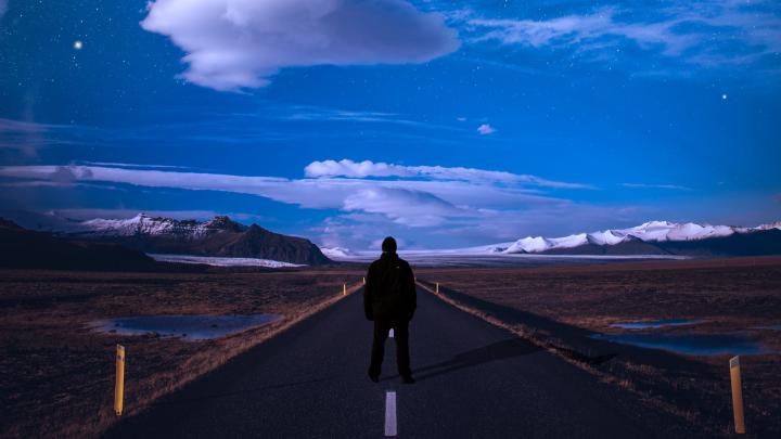 Download wallpaper 1920x1080 road, northern lights, starry sky 