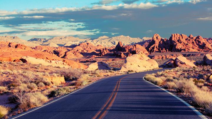 Download Wallpaper 1920x1080 road, traffic, sand, rocks Full HD 1080p 