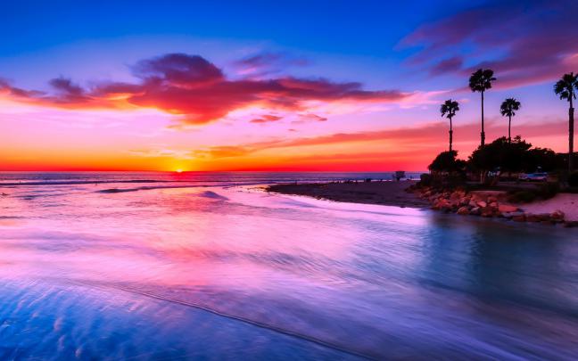 Download 1680x1050 Wallpaper California Beach, Sunset, Evening, Nature 