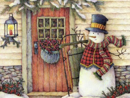 Country Snowman Desktop Wallpaper -
