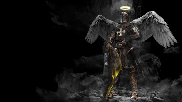Desktop Wallpaper Knight, Wings, Dark, Angel, Warrior, Art, 4k, Hd 