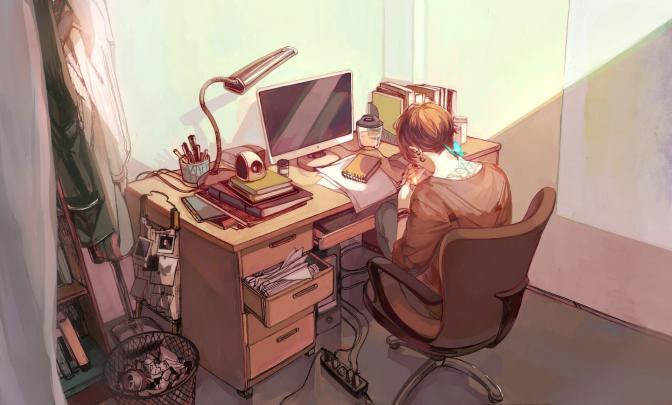 Wallpaper Lofi Anime, Original, Bedroom, Boy, Computer \u2022 Wallpaper For 