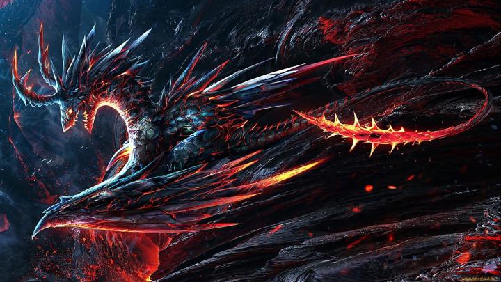 Wallpaper Black And Red Dragon Digital Wallpaper, Black \u2022 Wallpaper For 