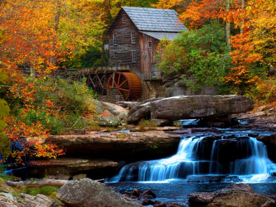 Old Wooden Mill Water Flow Rock Waterfall Hd Wallpaper For Desktop 