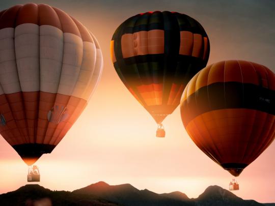 Desktop wallpaper balloons, hot air balloons, sunset, hd image, picture 