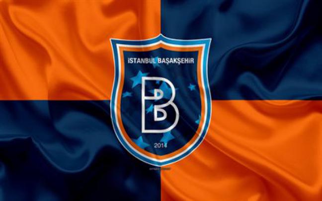 Download wallpapers Basaksehir, 4k, orange blue silk flag, logo 