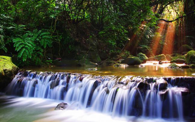 Athirappilly Falls Sun Rays Waterfall In India Nature Hd Desktop 