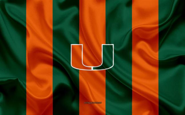 Download wallpapers Miami Hurricanes, American football team, emblem 