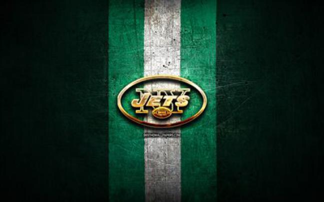 Download wallpapers New York Jets, golden logo, NFL, green metal 