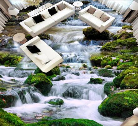 Custom Flooring Mural Wallpaper River Water Stone Stream 3D Bathroom 