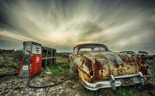 Vintage brown vehicle, wreck, car, HDR, abandoned, mode of 