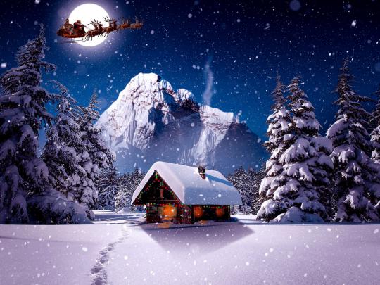 Christmas Wallpaper Hd Landscape Winter Santa Claus Sleigh Snow Moon 