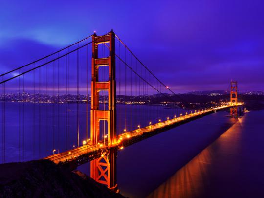 Golden Gate Bridge Blue Night Suspension Bridge In San Francisco 