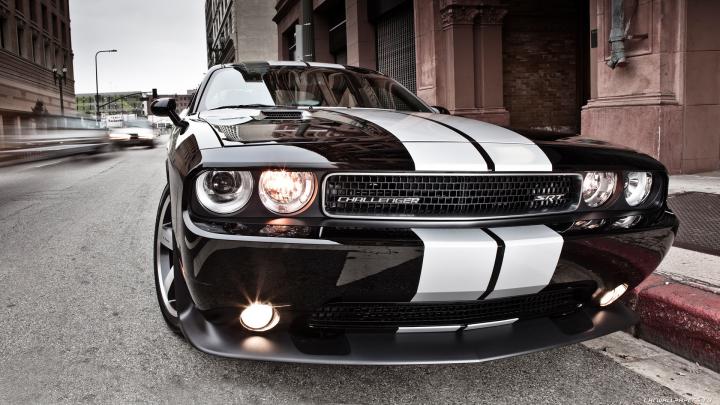 black white wheels logos asphalt dodge challenger srt blurred front 