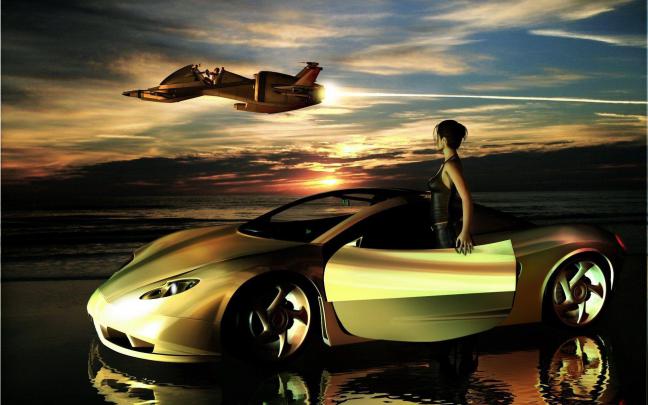 Jet With Car Desktop Wallpapers