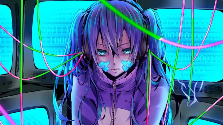purple hair, Ene Vocaloid, Vocaloid, Binary, Headphones Wallpapers HD 