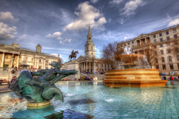fountains, Sky, England, Hdr, London, Trafalgar, Square, Cities 