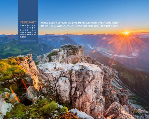 February 2017 - Hebrews 12:14 Desktop Calendar- Free February Wallpaper