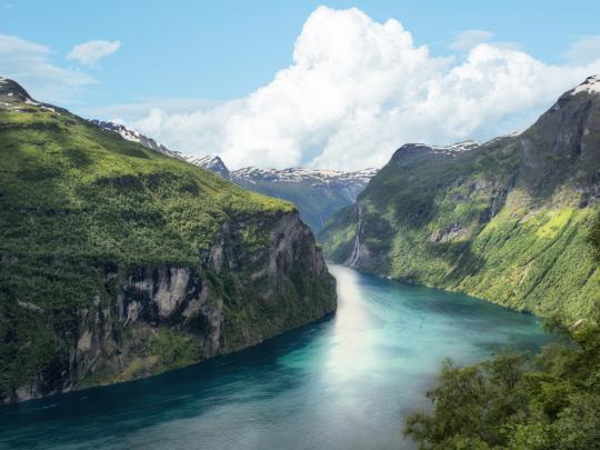 Desktop wallpaper fjord, norway, mountains, river, nature, hd image 