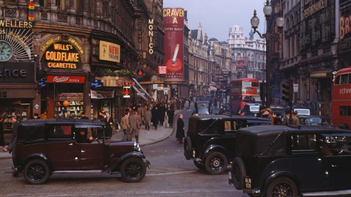 Assorted vehicles, Kodachrome, street, vintage, classic car, London 