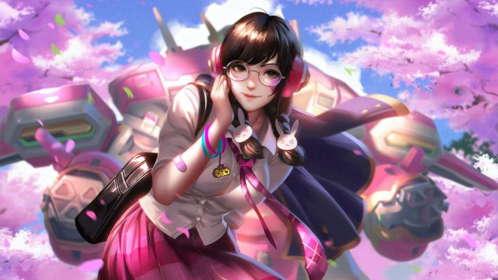 Desktop wallpaper d.va, overwatch, beautiful, school girl, hd image 