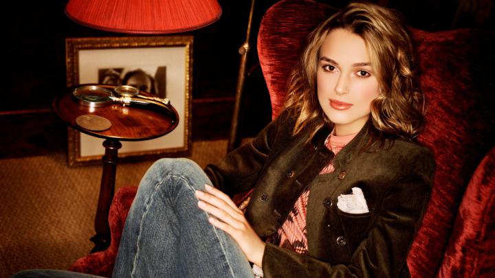 Download Wallpaper 1920x1080 keira knightley, brunette, hair, jacket 
