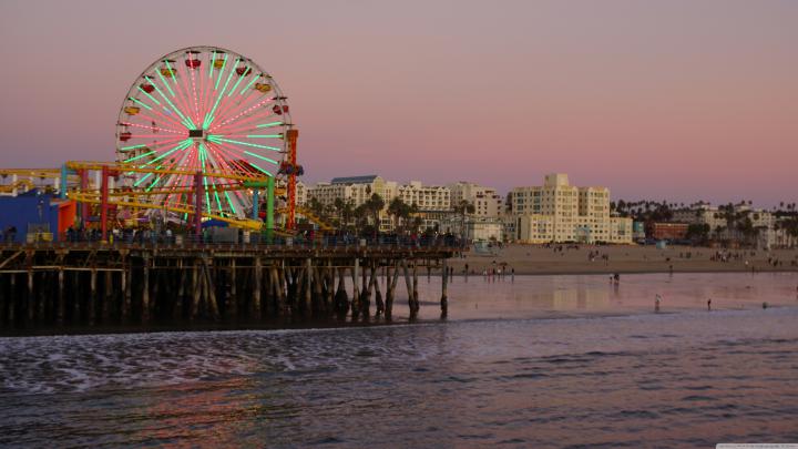 Santa Monica Beach At Evening, Los Angeles Ultra HD Desktop Background 