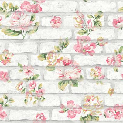 Shabby Chic Brick Pink \u0026 White Wallpaper | Cheap Wallpaper - B\u0026M