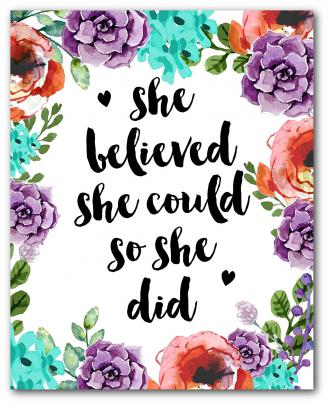 Amazon.com: She Believed She Could So She Did Art, Floral Print 