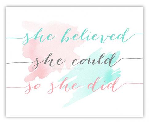 Printable quote art watercolor quote She believed she could so | Etsy
