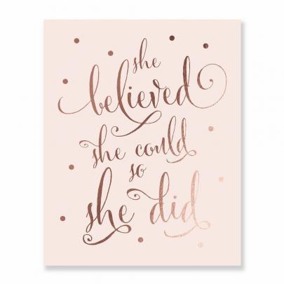Amazon.com: She Believed She Could So She Did Rose Gold Foil Pink Art 