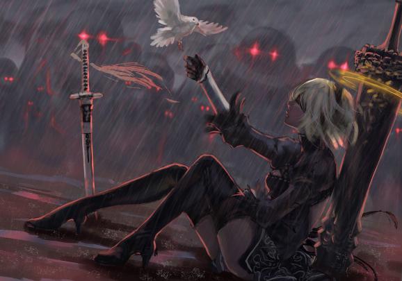 2B (Nier: Automata), Anime girls, Artwork, Nier: Automata, NieR, Thigh 