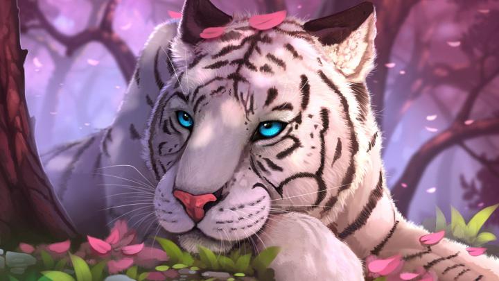 1920x1080 Blue Eyes White Tiger In Fantasy World 1080P Laptop Full HD 