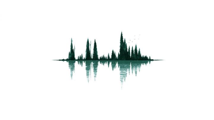 minimalism, Simple background, Digital art, Reflection, Trees, Horizon 