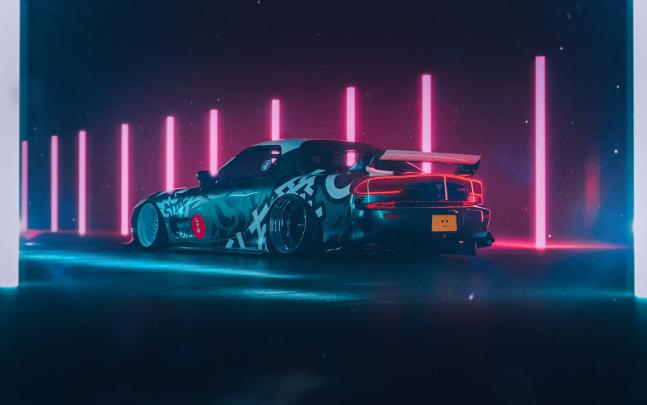 Sports car, Retro car, neon, Mazda RX-7 FD \u2022 Wallpaper For You HD 