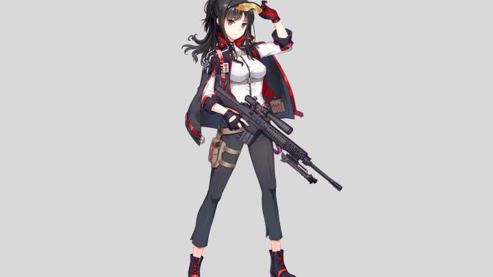 Download 1920x1080 wallpaper anime girl, soldier, with gun, minimal 