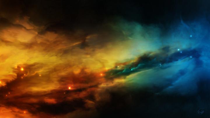 blue outer space stars yellow nebulae space art 1920x1080 wallpaper 