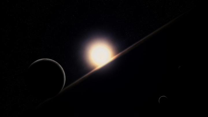 Download Wallpaper 1920x1080 planets, sun, stars, slope Full HD 1080p 