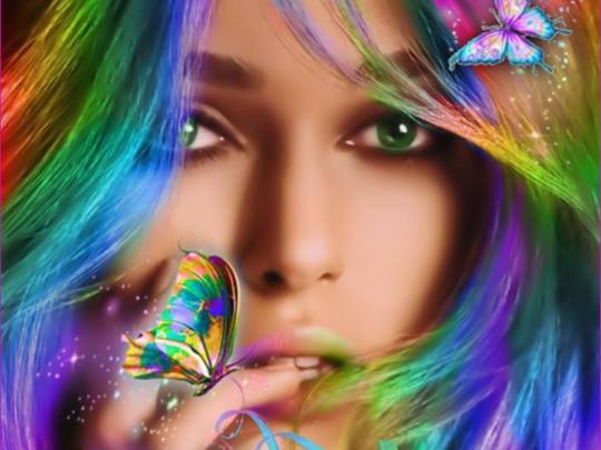 Rainbow Fantasy Girl and Butterfly Image -  10351 - Image Abyss