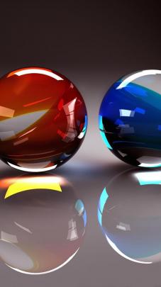 3D two balls from glass - red and blue balls Wallpaper Download 1080x1920