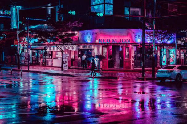 Rainy Street. Incheon, South Korea. | Neon light wallpaper, Neon 
