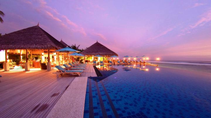 Free download Tropical Beach Resort Evening Wallpaper Background Full 