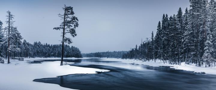 Download 2560x1080 wallpaper frozen river, flow of water, winter 