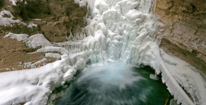 Desktop wallpaper frozen waterfall, nature, winter, hd image, picture 