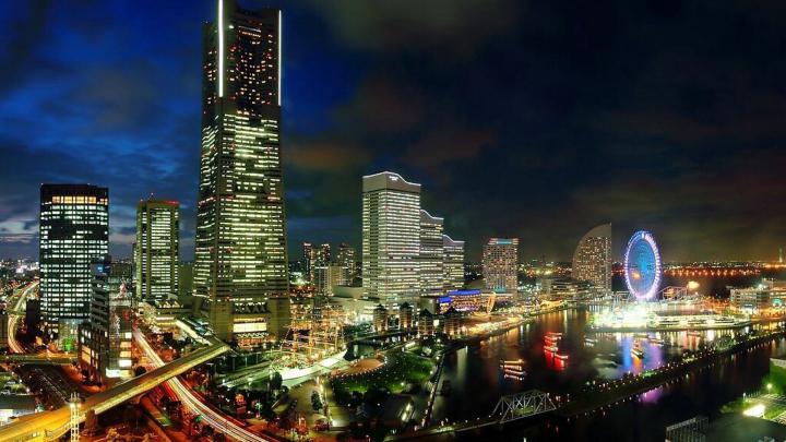 1920x1080 Preview wallpaper japan, yokohama, evening, metropolis 