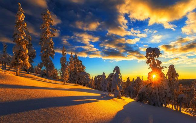 Winter, mountain, snow, trees, sky, clouds, sunset wallpaper | nature 