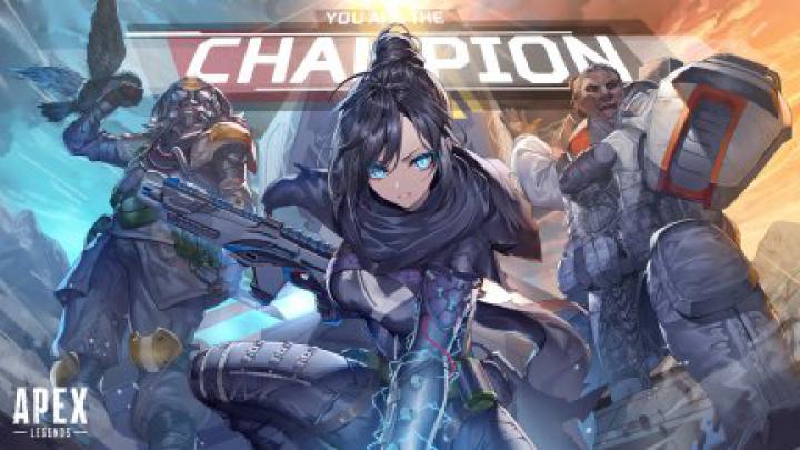 Wraith (Apex Legends), dark hair, looking at viewer, girls with guns 