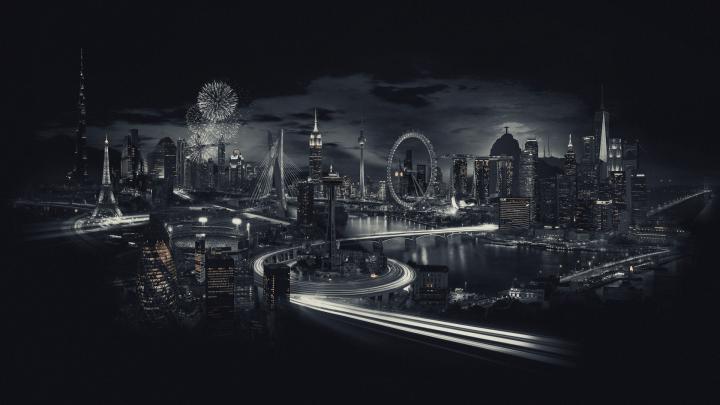 Download 1920x1080 wallpaper city, around the worlds, landmarks, bw 